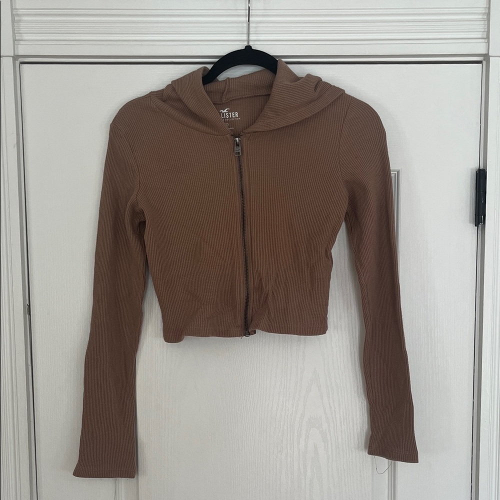 Hollister Tan waffle Cropped Hoodie